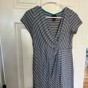 Grey and white striped maternity/nursing mini dress